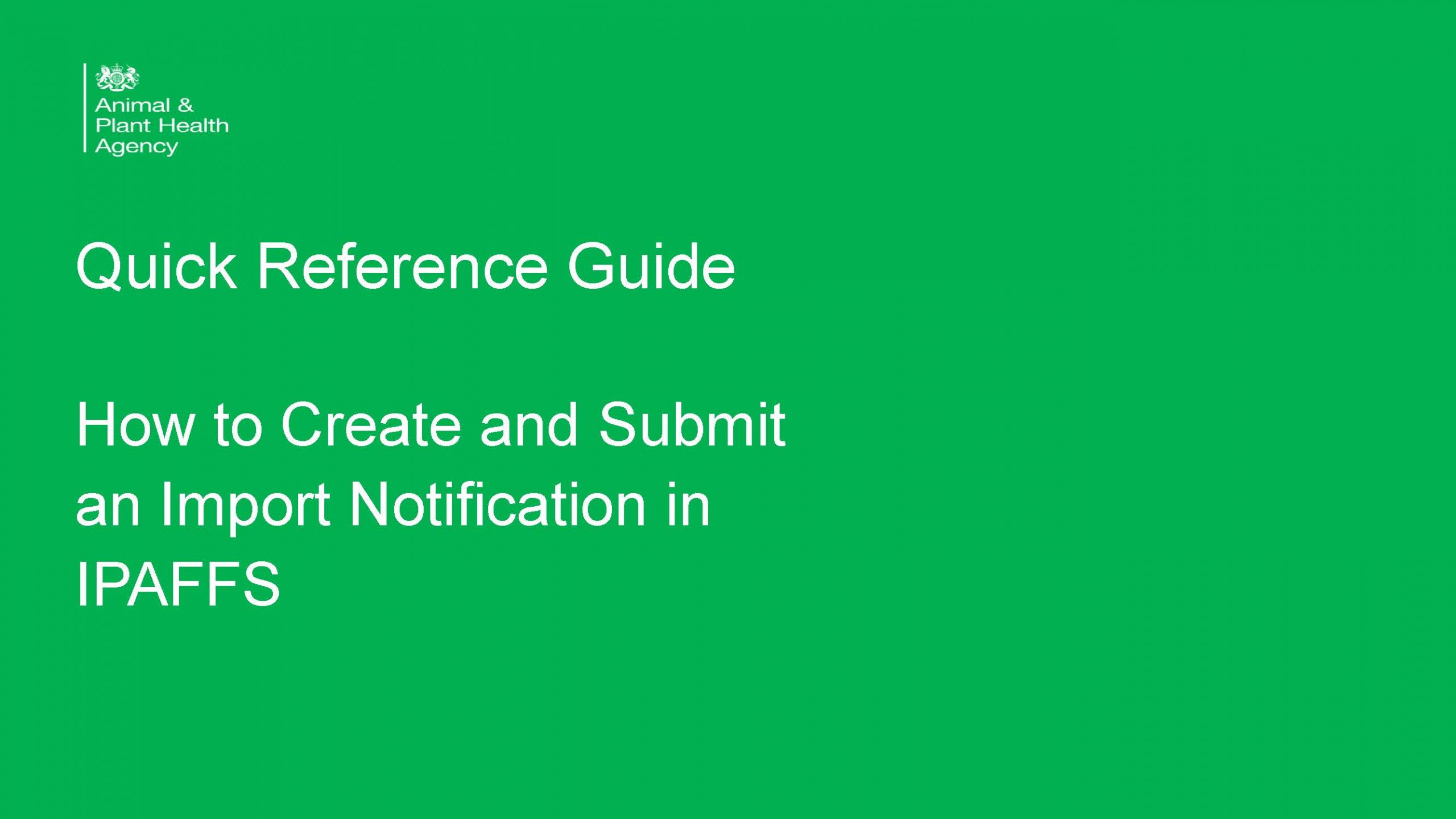 IPAFFS Prenotification Live Animals & Germinal Products IHFA